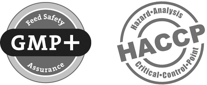 lambang sertifikat GMP+ dan HACCP Prins Petfoods